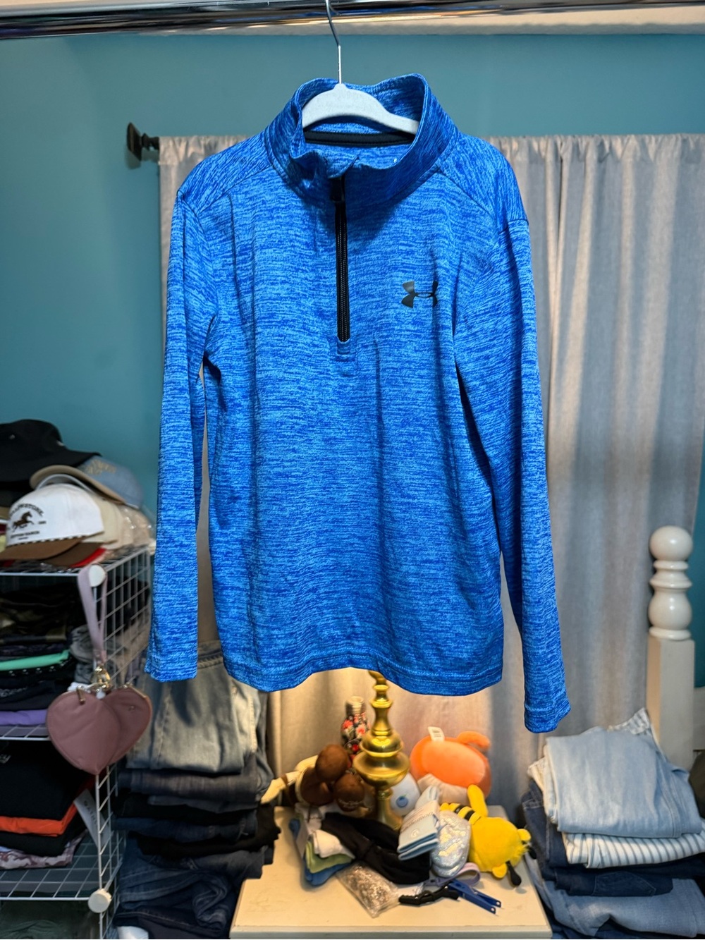 Under Armour Boys Blue Heather 1/4 Zip Pullover Kids Size 6
